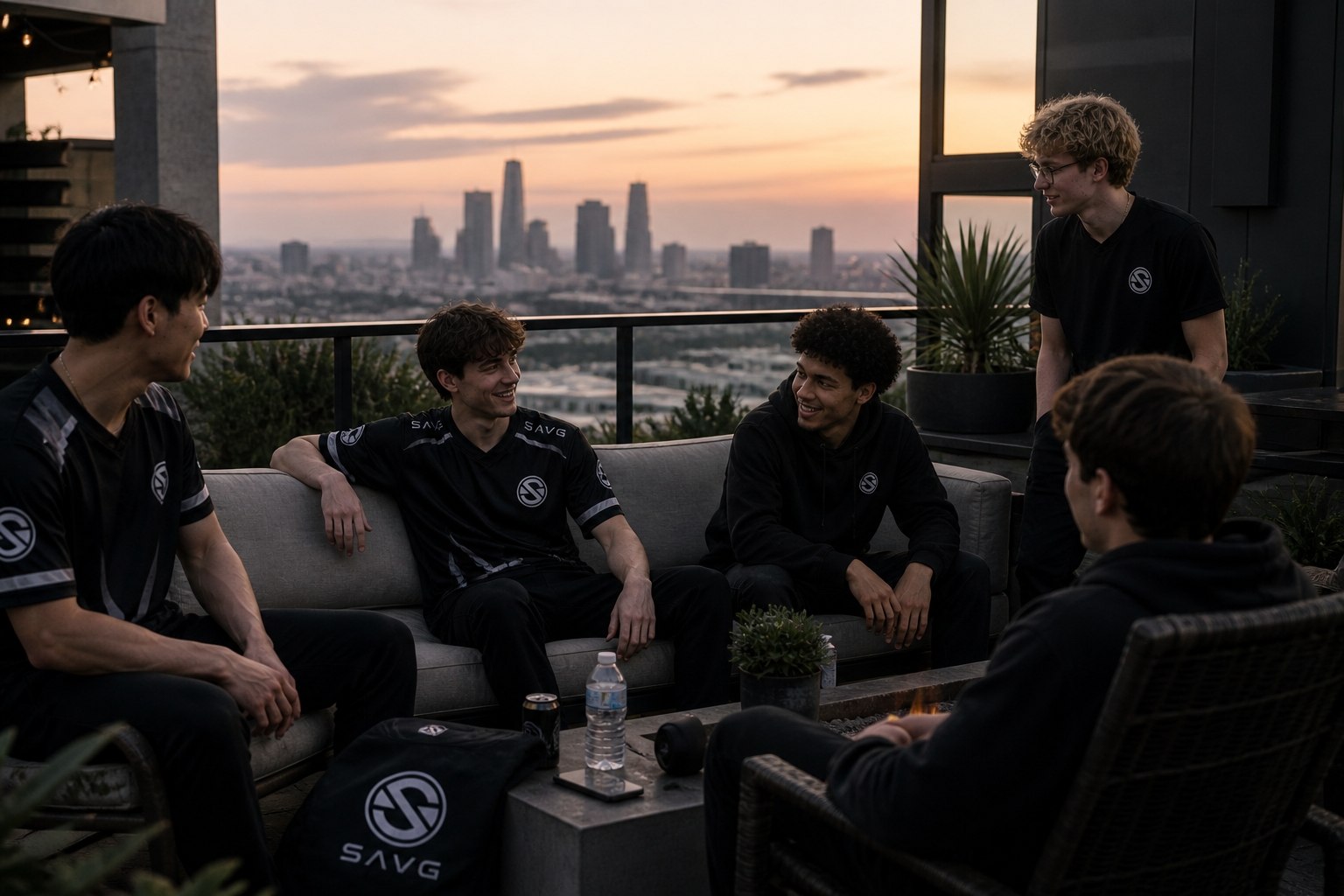SAVG team on rooftop at golden hour